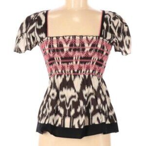 Fei Anthropology Smocked Embroidered Pleated Stretchable Chest Top Size 8